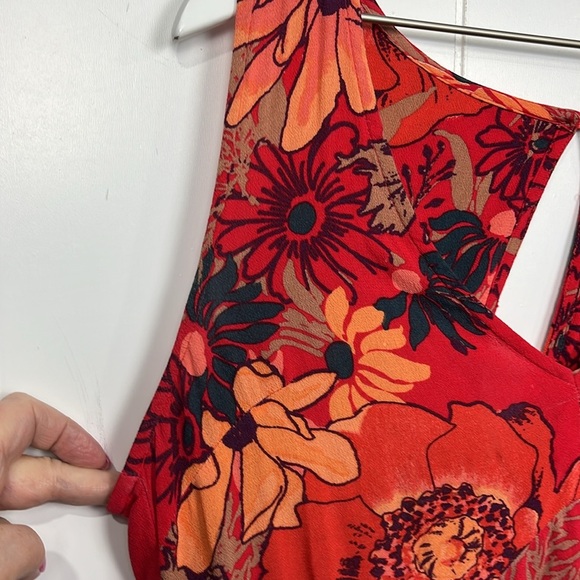 Free People Womens Dress XS Red Orange Sleeveless Pullover Flare Skirt Vibrant - Picture 3 of 12